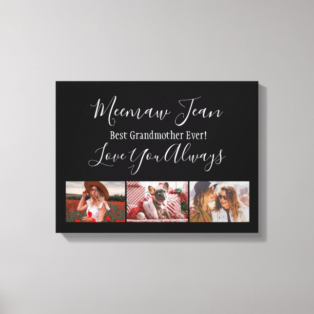 Best Grandmother Ever 3 Photo Collage White Black Canvas Print (Front)