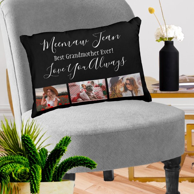 Best Grandmother Ever 3 Photo Collage White Black Decorative Cushion (Creator Uploaded)