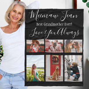 Best Grandmother Ever 6 Photo Collage White Black Fleece Blanket