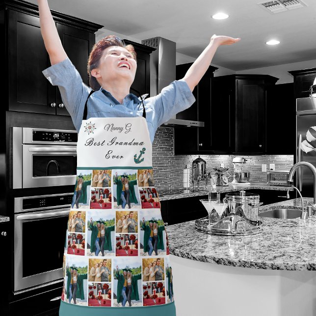 Best Grandmother Ever Photo Collage White Script Apron (Creator Uploaded)