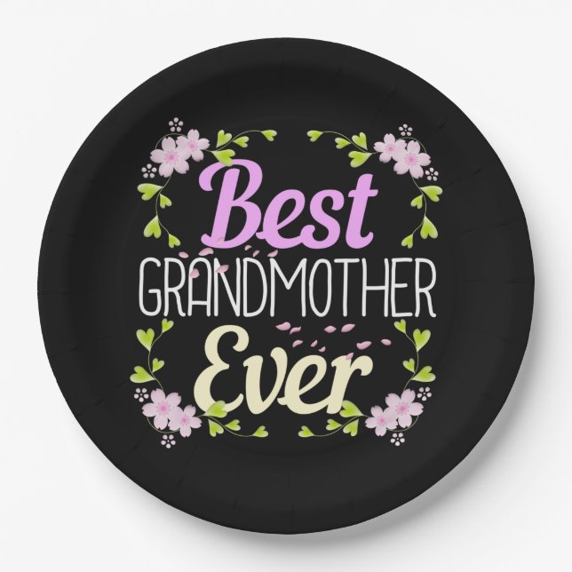 Best Grandmother Ever - Pink Floral Paper Plate (Front)