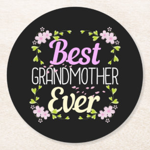 Best Grandmother Ever - Pink Floral Round Paper Coaster