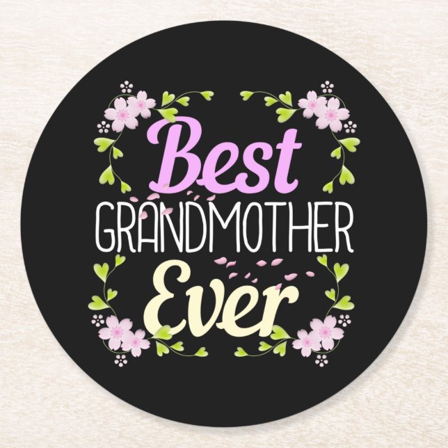Best Grandmother Ever - Pink Floral Round Paper Coaster (Front)