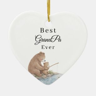 Best Grandpa Bear Ever Fishing Photo Heart Ceramic Tree Decoration