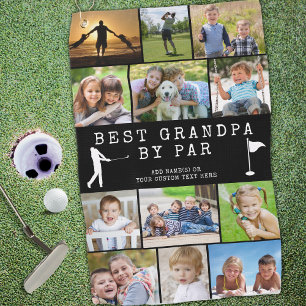 BEST GRANDPA BY PAR 12 Photo Collage Personalised Golf Towel