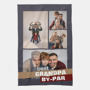 Best Grandpa by Par 4 Photo Collage Tea Towel