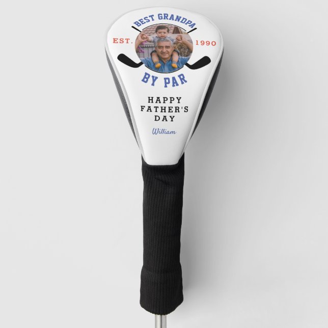 Best Grandpa By Par Father's Day Photo Monogram Golf Head Cover (Front)