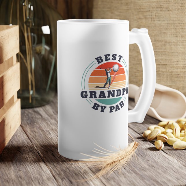 Best Grandpa By Par Fathers Day Retro Custom Frosted Glass Beer Mug (Best Grandpa By Par Frosted Glass)