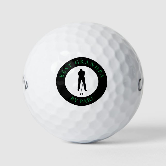 Best Grandpa By Par Funny Black Green Golfer Gift  Golf Balls (Front)