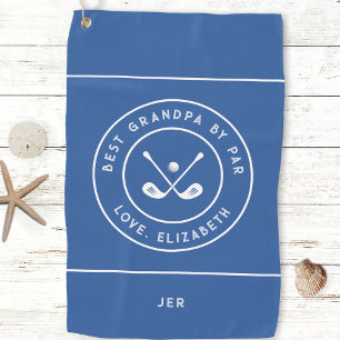 Best Grandpa By Par Funny Custom Royal Blue  Golf Towel