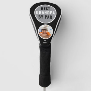 Best Grandpa By Par Golf Gift Name Photo Black Golf Head Cover