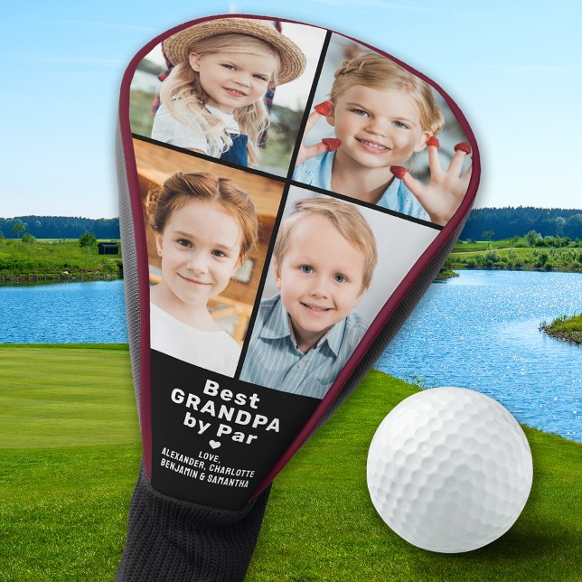 Best GRANDPA By Par Modern Custom 4 Photo Collage Golf Head Cover (Creator Uploaded)