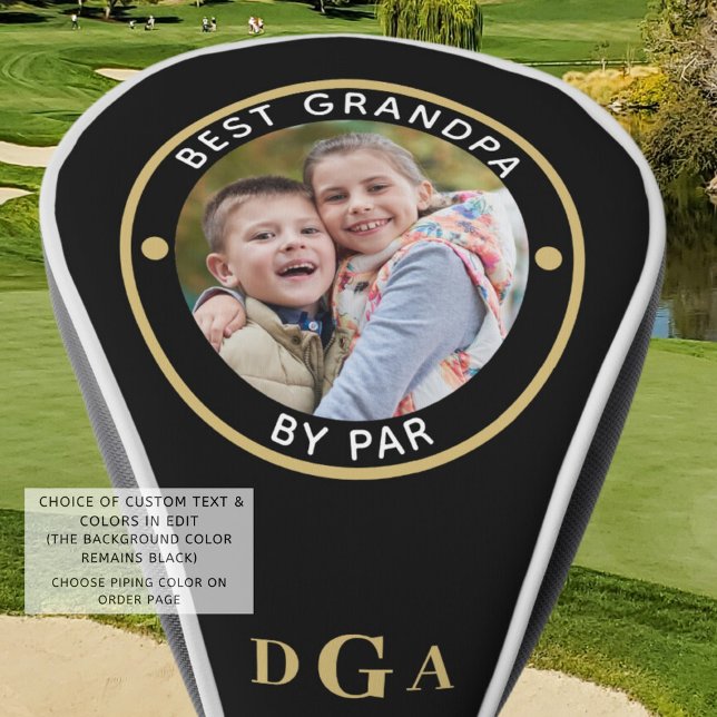 BEST GRANDPA BY PAR Photo Monogram Black Gold Golf Head Cover (Creator Uploaded)