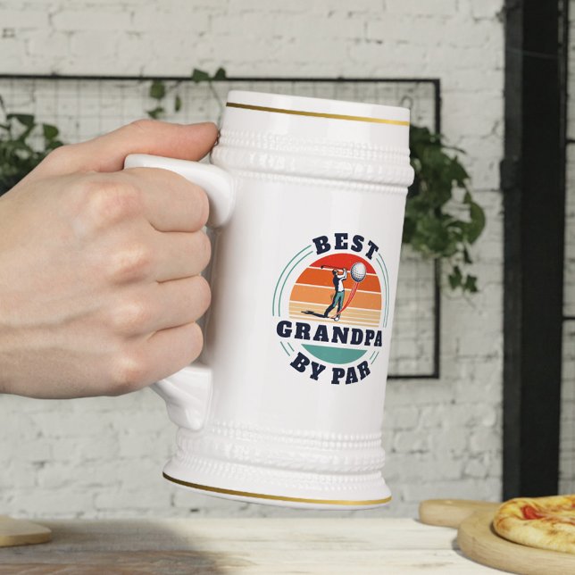 Best Grandpa By Par Retro Golf Lover Dad Custom Beer Stein (Creator Uploaded)