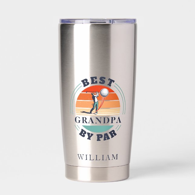 Best Grandpa By Par Retro Golfer Custom Grandad Insulated Tumbler (Front)