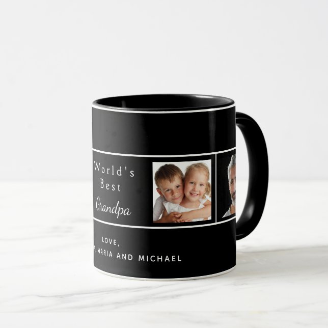 Best grandpa custom family photo collage black mug (Front Right)