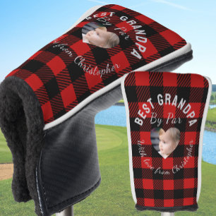 Best Grandpa Custom Kids Photo Red Buffalo Plaid Golf Head Cover