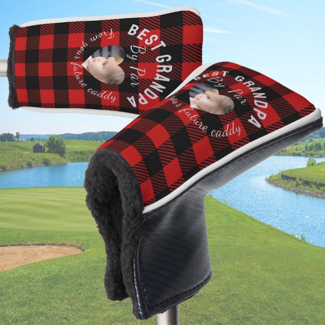 Best Grandpa Custom Kids Photo Red Buffalo Plaid Golf Head Cover (Creator Uploaded)