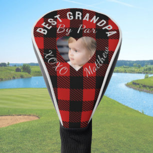 Best Grandpa Custom Kids Photo Red Buffalo Plaid Golf Head Cover