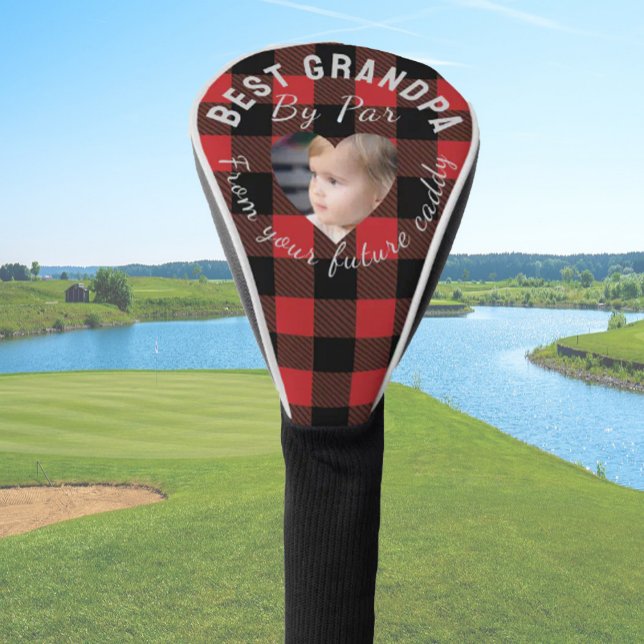 Best Grandpa Custom Kids Photo Red Buffalo Plaid Golf Head Cover (Creator Uploaded)