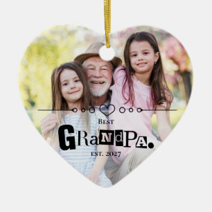 Best Grandpa Established Photo Heart Christmas Ceramic Tree Decoration