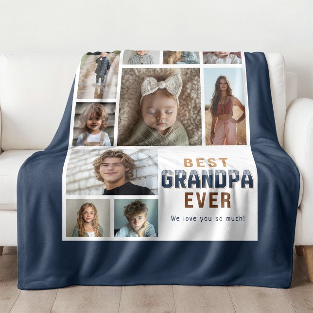 Best Grandpa Ever 10 Photo Collage  Fleece Blanket (Creator Uploaded)