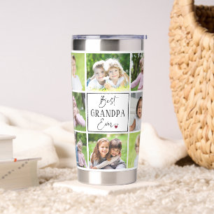 Best Grandpa Ever 14 Photo Collage Custom Colours Insulated Tumbler
