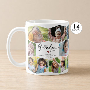 Best Grandpa Ever 14 Photo Collage Hexagon Pattern Coffee Mug