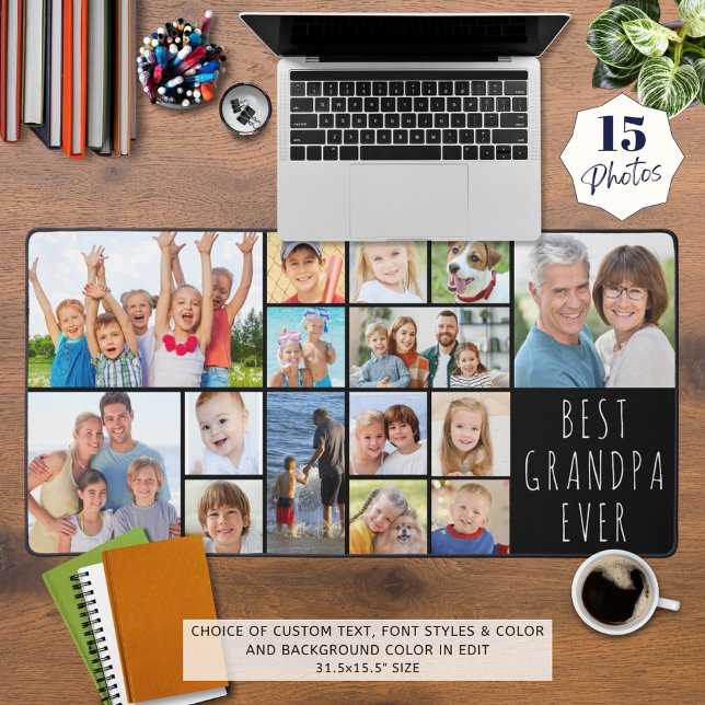 Best Grandpa Ever 15 Photo Collage Custom Desk Mat (Creator Uploaded)