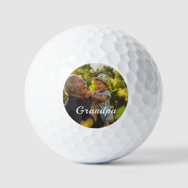 Best Grandpa Ever 2 Photo Script Personalized  Golf Balls (Front)