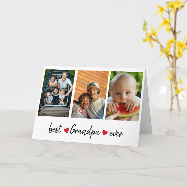 Best Grandpa Ever 3 Photo Custom Card (Yellow Flower)