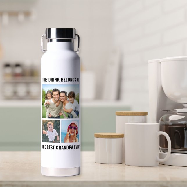 Best Grandpa Ever 3 Photo Water Bottle (Creator Uploaded)