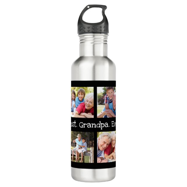 Best Grandpa Ever 4 Photo Collage Fun Keepsake  710 Ml Water Bottle (Front)