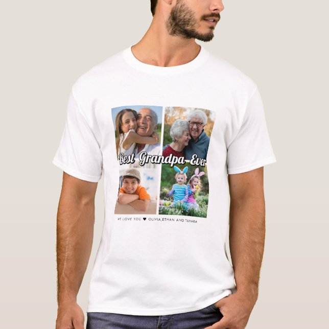 Best Grandpa Ever 4 Photo Collage Personalised T-Shirt (Front)