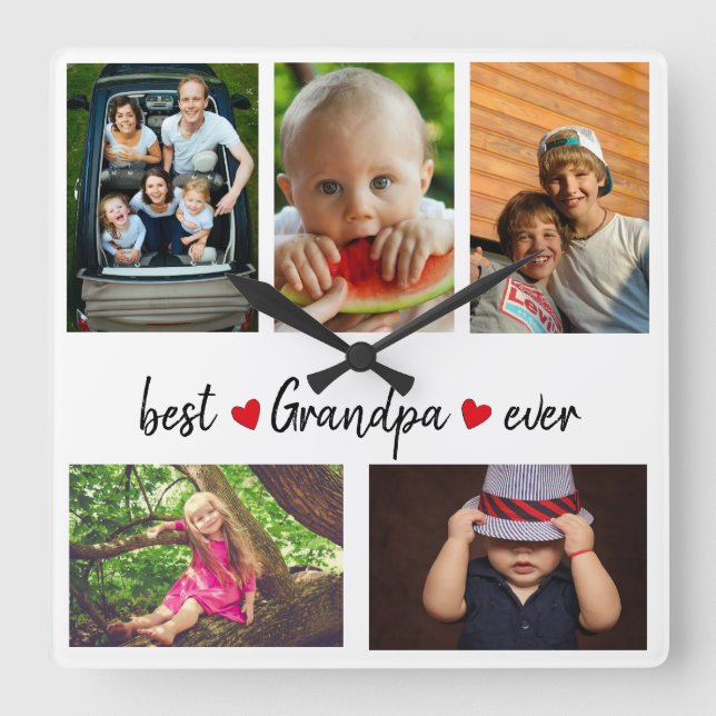 Best Grandpa Ever 5 Photo Custom Square Wall Clock (Front)