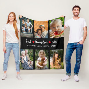 Best Grandpa Ever 6 Photo Custom  Fleece Blanket