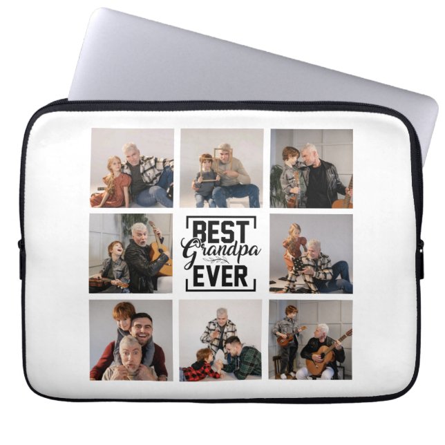 Best Grandpa Ever 8 Photo Collage  Laptop Sleeve (Front)