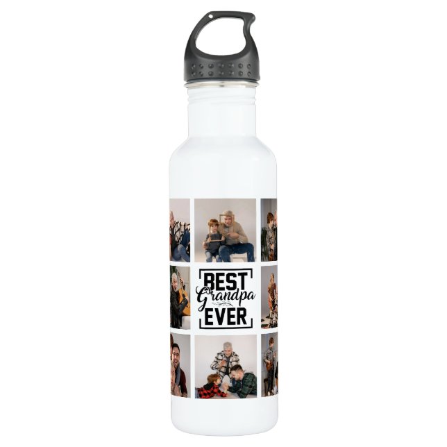 Best Grandpa Ever 8 Photo Collage Stainless Steel  710 Ml Water Bottle (Front)