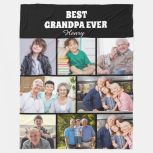 Best grandpa Ever 8Photo Collage Chic Black Fleece Blanket