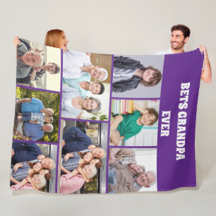 Best Grandpa Ever 8Photo Collage Chic purple Fleece Blanket
