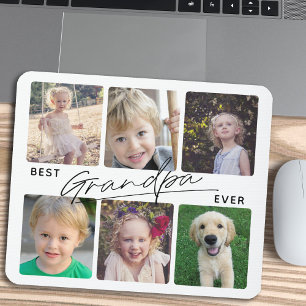 Best Grandpa Ever Calligraphy 6 Photo Collage Mouse Pad
