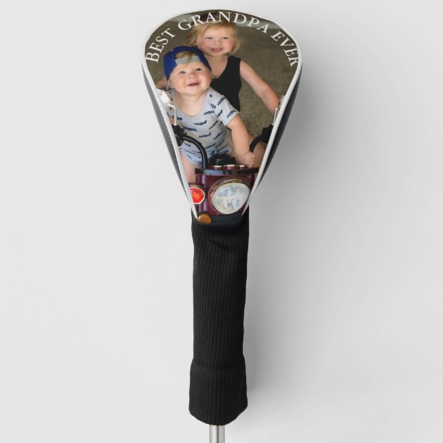 Best Grandpa Ever Curved Text Photo Golf Head Cover (Front)