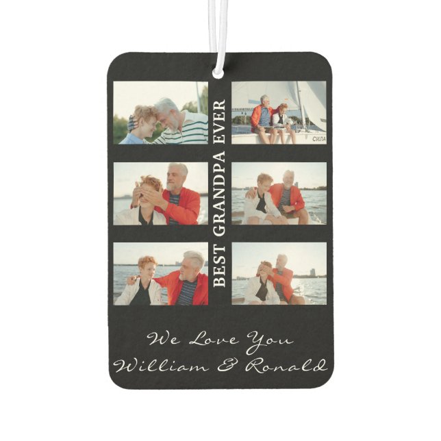 Best Grandpa Ever Custom 6 Photo collage & Name  Car Air Freshener (Back)