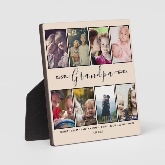 Best Grandpa Ever – Custom Grandkids’ 8 Photo Name Plaque (Front)