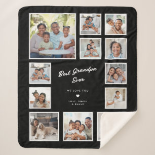 Best Grandpa Ever Custom Multi Photo Collage Black Sherpa Blanket