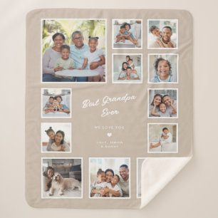 Best Grandpa Ever Custom Multi Photo Collage Sherpa Blanket