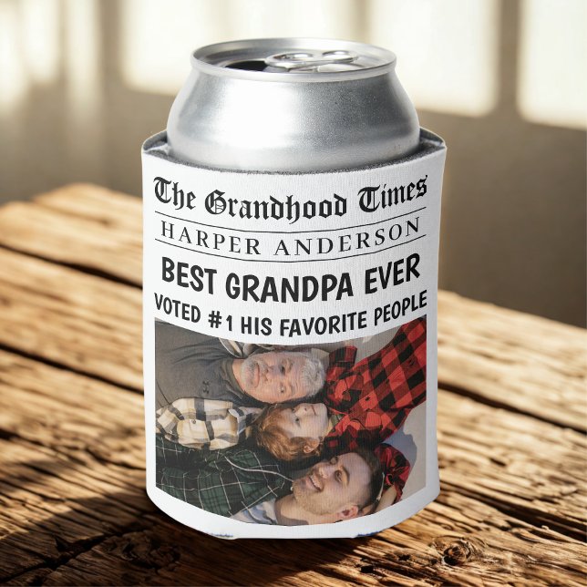 Best Grandpa Ever Custom Newspaper Photo  Can Cooler (Creator Uploaded)