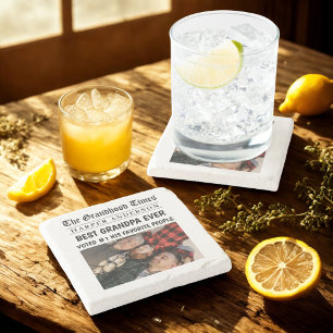 Best Grandpa Ever Custom Newspaper Photo  Stone Coaster