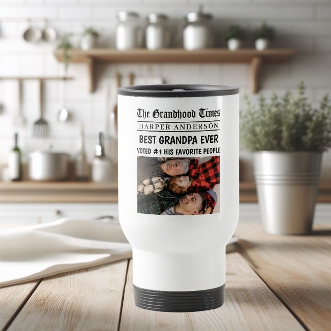 Best Grandpa Ever Custom Newspaper Photo  Travel Mug (Creator Uploaded)