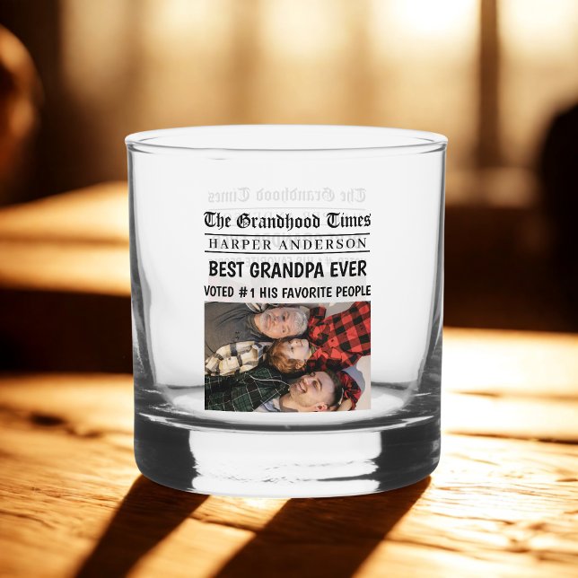 Best Grandpa Ever Custom Newspaper Photo Whiskey Glass (Creator Uploaded)